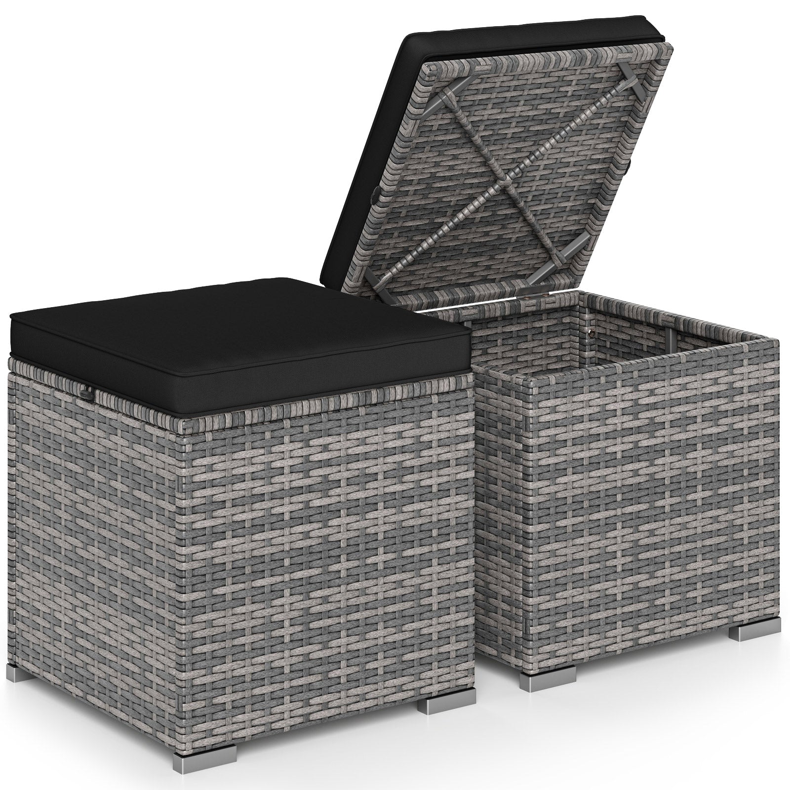 2 Pieces Patio Ottoman with Hidden Storage Space-Mix Grey-black, Mix Grey-black Outdoor Seating & Patio Chairs at Gallery Canada