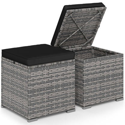 2 Pieces Patio Ottoman with Hidden Storage Space-Mix Grey-black, Mix Grey-black Outdoor Seating & Patio Chairs at Gallery Canada