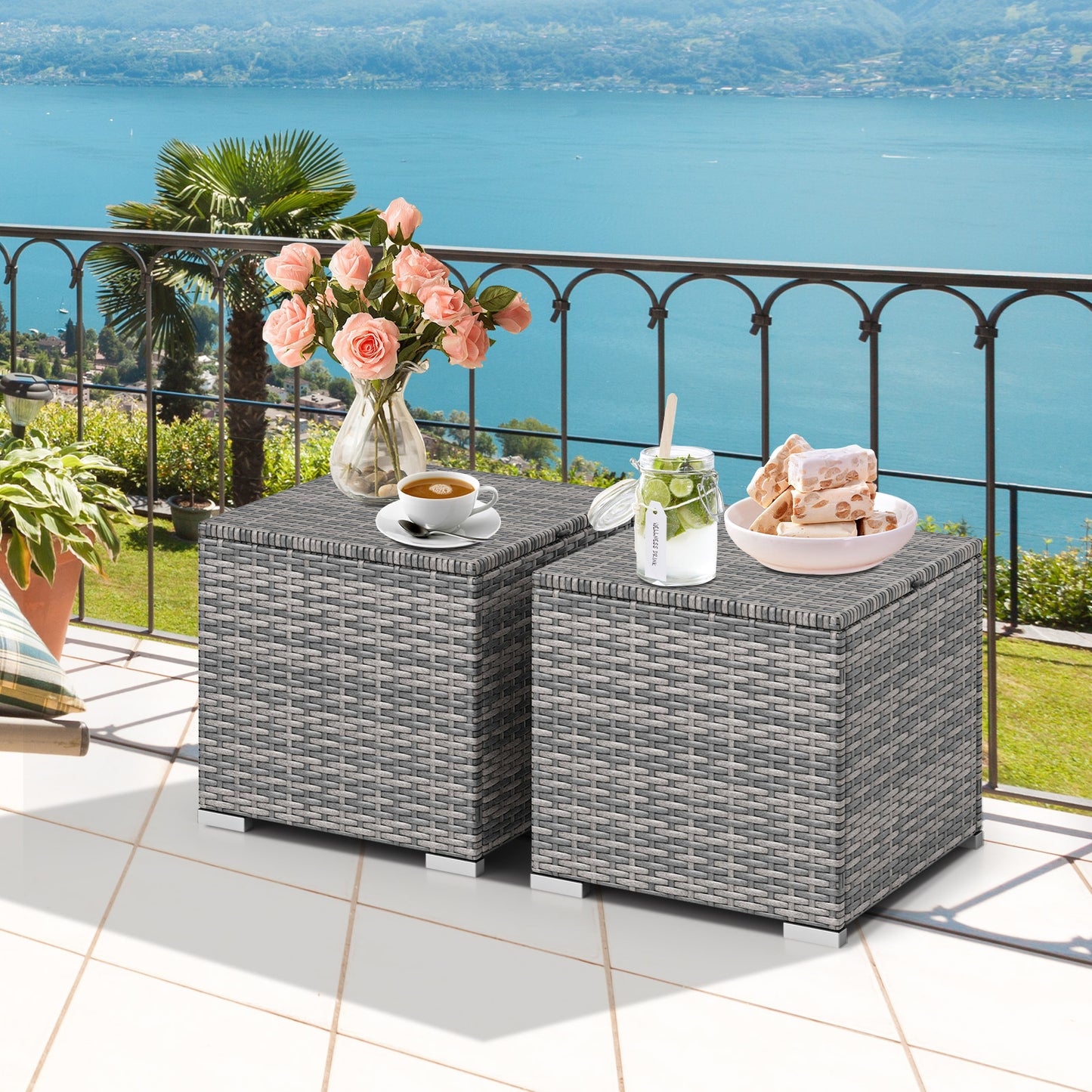 2 Pieces Patio Ottoman with Hidden Storage Space-Mix Grey-black, Mix Grey-black Outdoor Seating & Patio Chairs at Gallery Canada