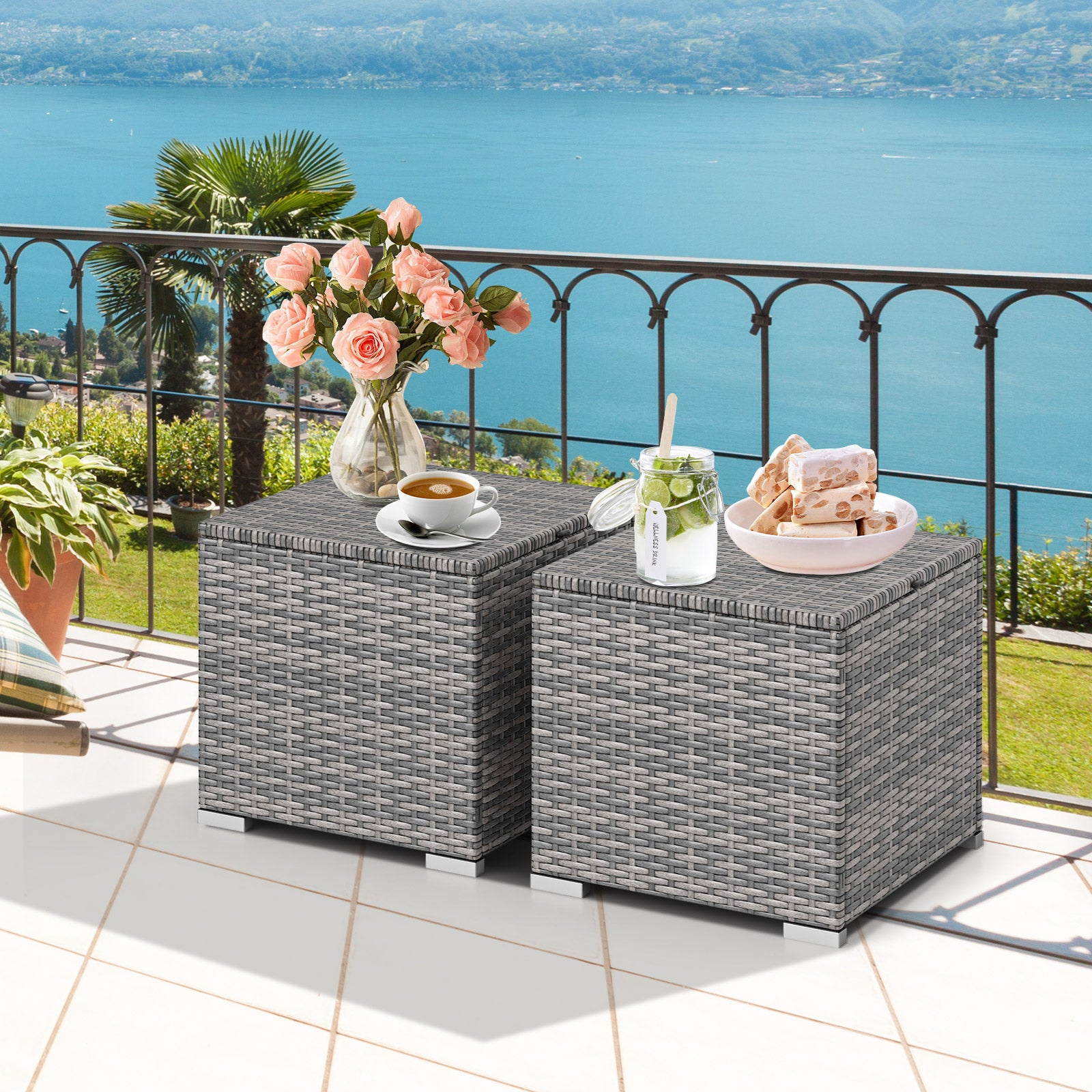 2 Pieces Patio Ottoman with Hidden Storage Space-Mix Grey-black, Mix Grey-black Outdoor Seating & Patio Chairs at Gallery Canada