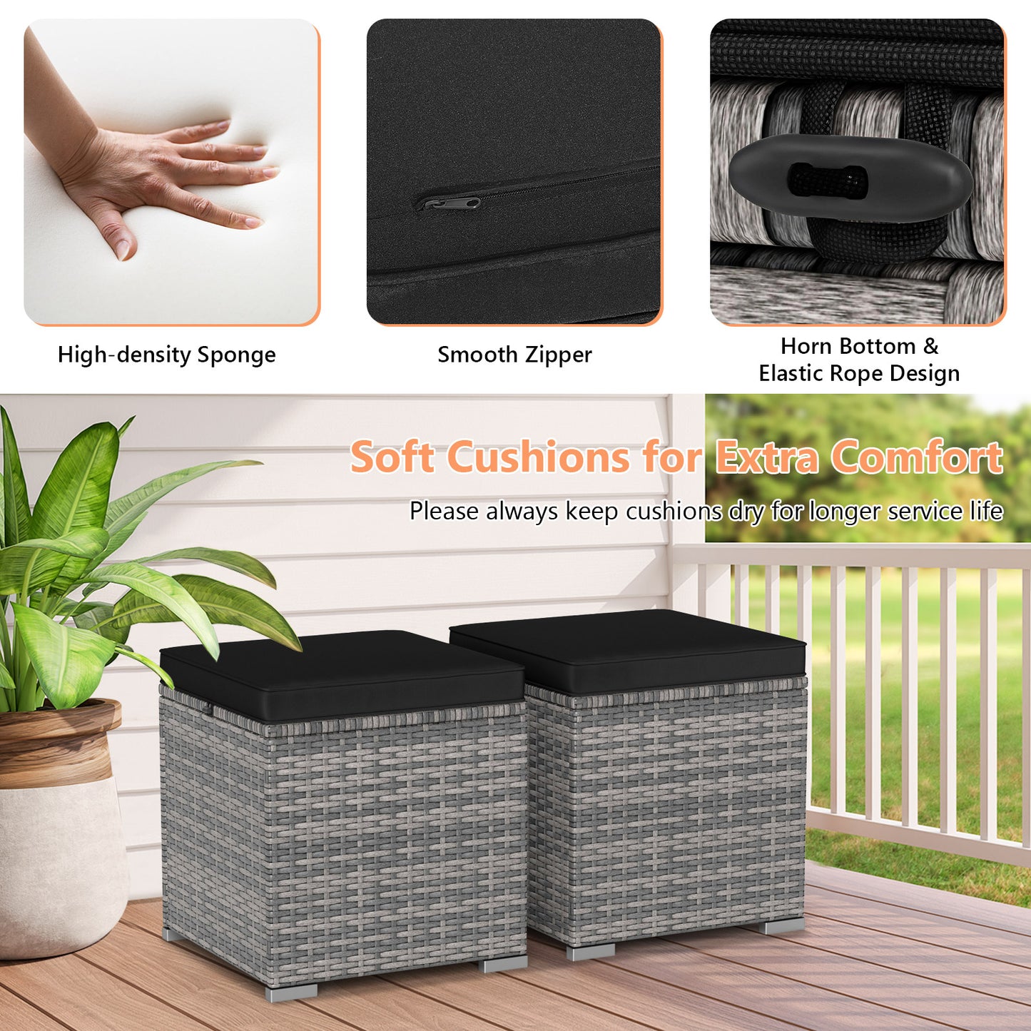 2 Pieces Patio Ottoman with Hidden Storage Space-Mix Grey-black, Mix Grey-black Outdoor Seating & Patio Chairs at Gallery Canada