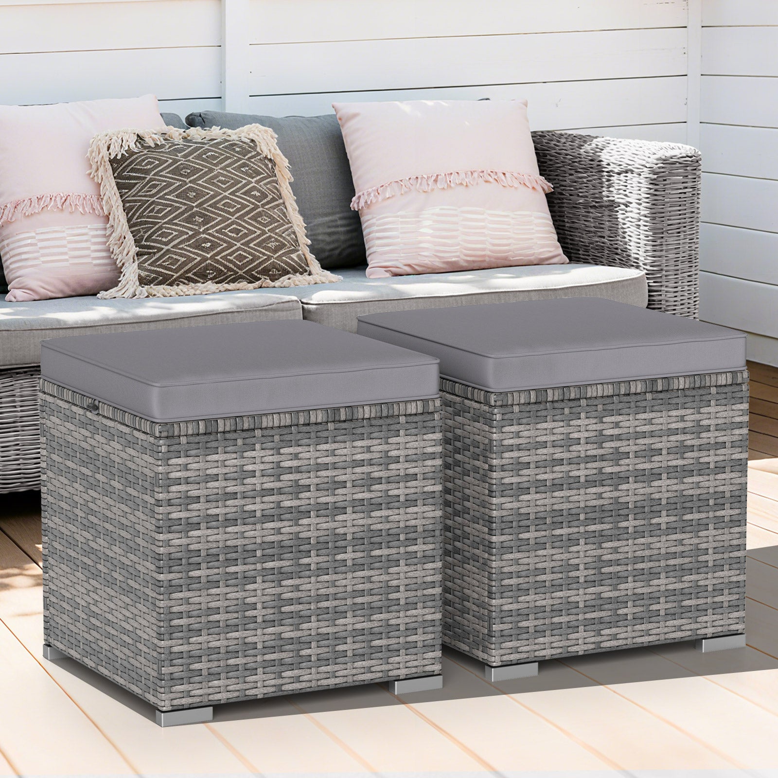 2 Pieces Patio Ottoman with Hidden Storage Space-Mix Grey-grey, Mix Grey-grey Outdoor Seating & Patio Chairs at Gallery Canada
