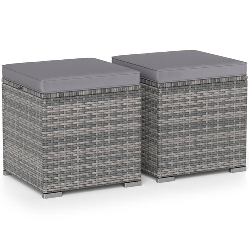 2 Pieces Patio Ottoman with Hidden Storage Space-Mix Grey-grey, Mix Grey-grey