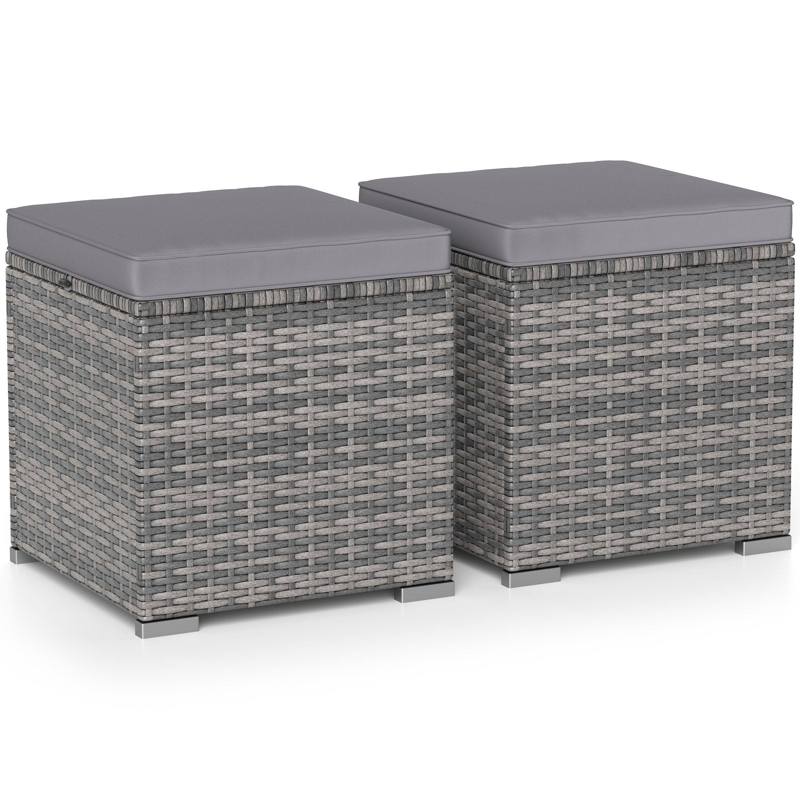 2 Pieces Patio Ottoman with Hidden Storage Space-Mix Grey-grey, Mix Grey-grey Outdoor Seating & Patio Chairs at Gallery Canada