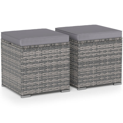 2 Pieces Patio Ottoman with Hidden Storage Space-Mix Grey-grey, Mix Grey-grey Outdoor Seating & Patio Chairs at Gallery Canada