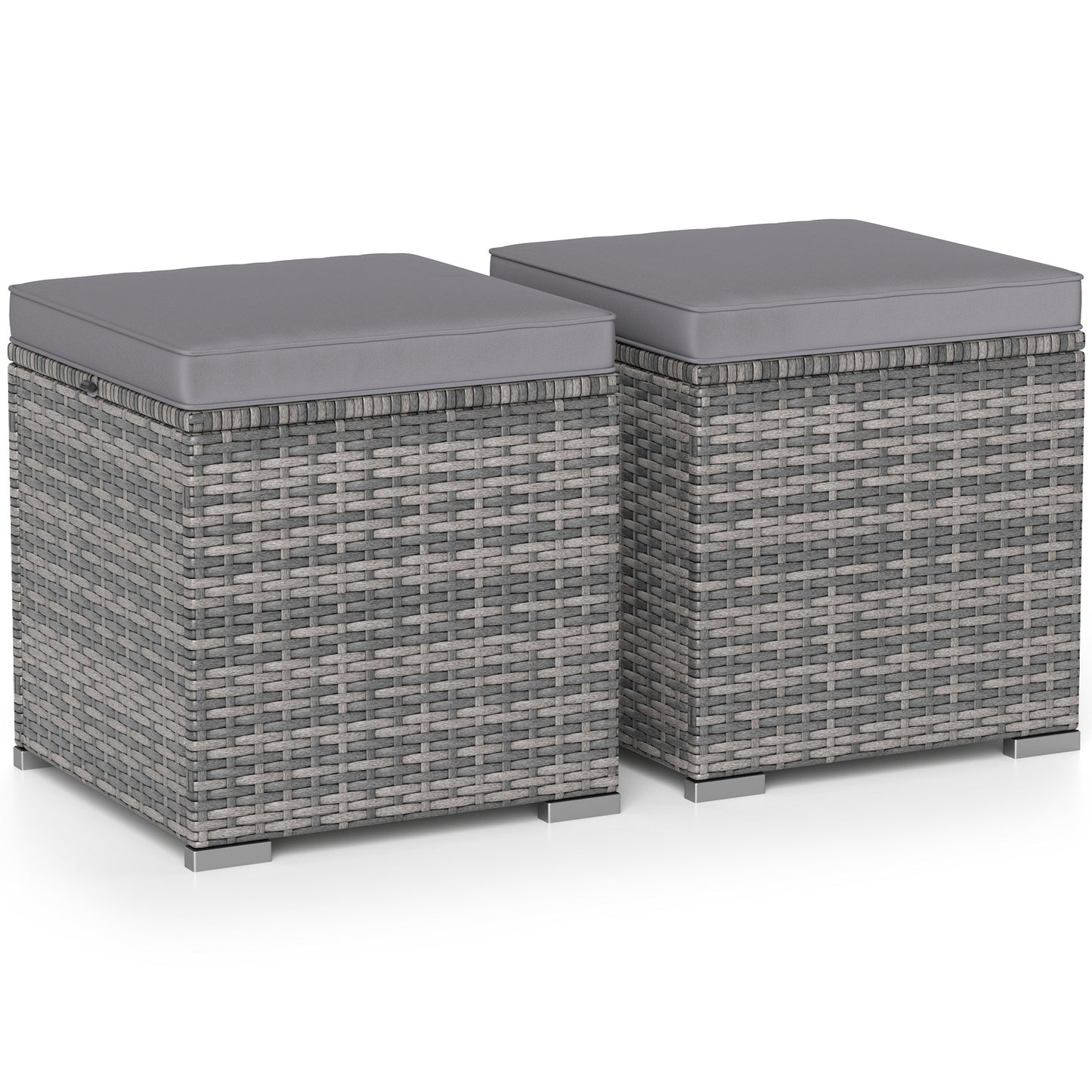 2 Pieces Patio Ottoman with Hidden Storage Space-Mix Grey-grey, Mix Grey-grey Outdoor Seating & Patio Chairs at Gallery Canada
