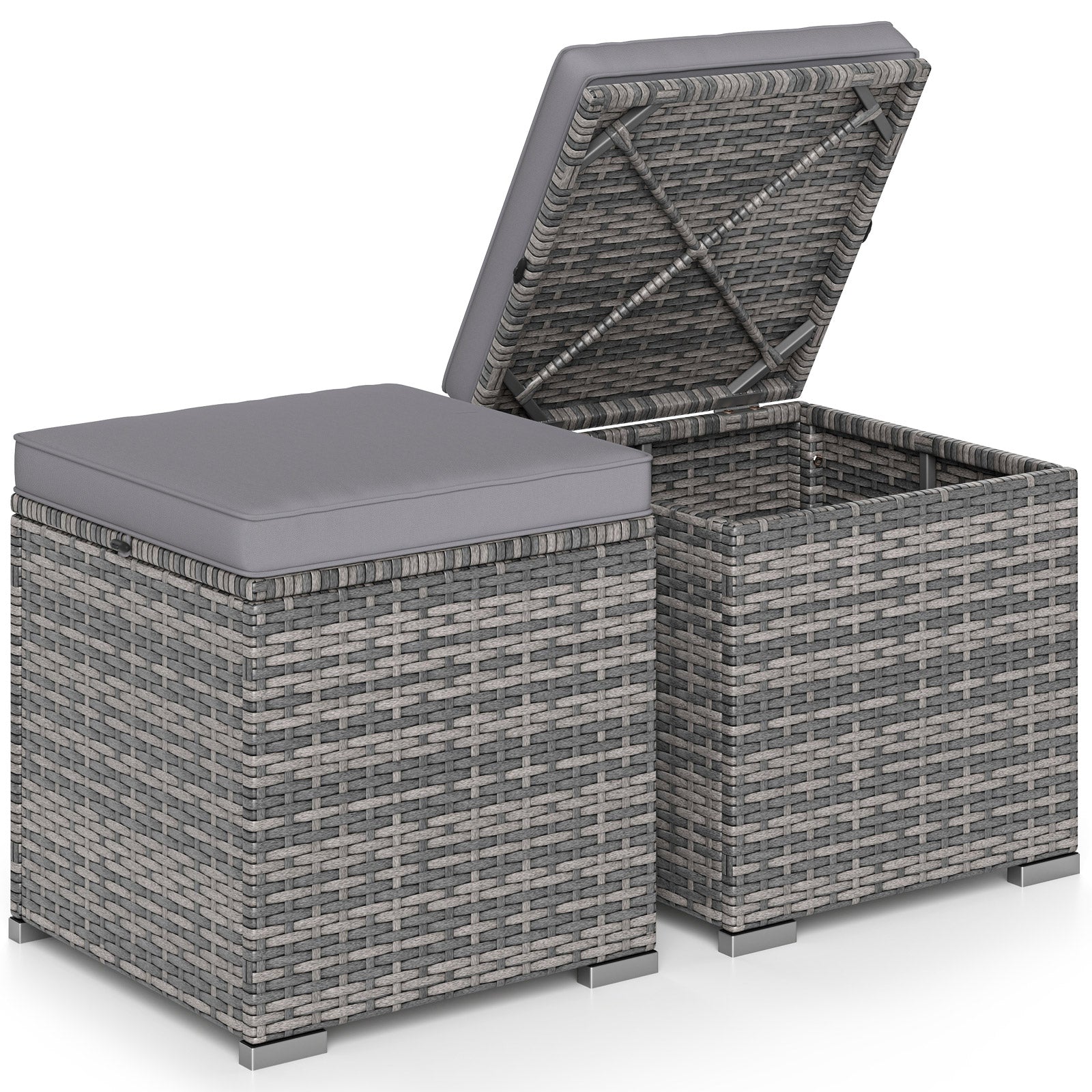 2 Pieces Patio Ottoman with Hidden Storage Space-Mix Grey-grey, Mix Grey-grey Outdoor Seating & Patio Chairs at Gallery Canada