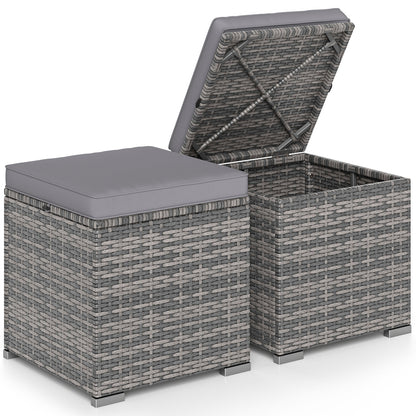 2 Pieces Patio Ottoman with Hidden Storage Space-Mix Grey-grey, Mix Grey-grey Outdoor Seating & Patio Chairs at Gallery Canada