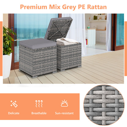 2 Pieces Patio Ottoman with Hidden Storage Space-Mix Grey-grey, Mix Grey-grey Outdoor Seating & Patio Chairs at Gallery Canada