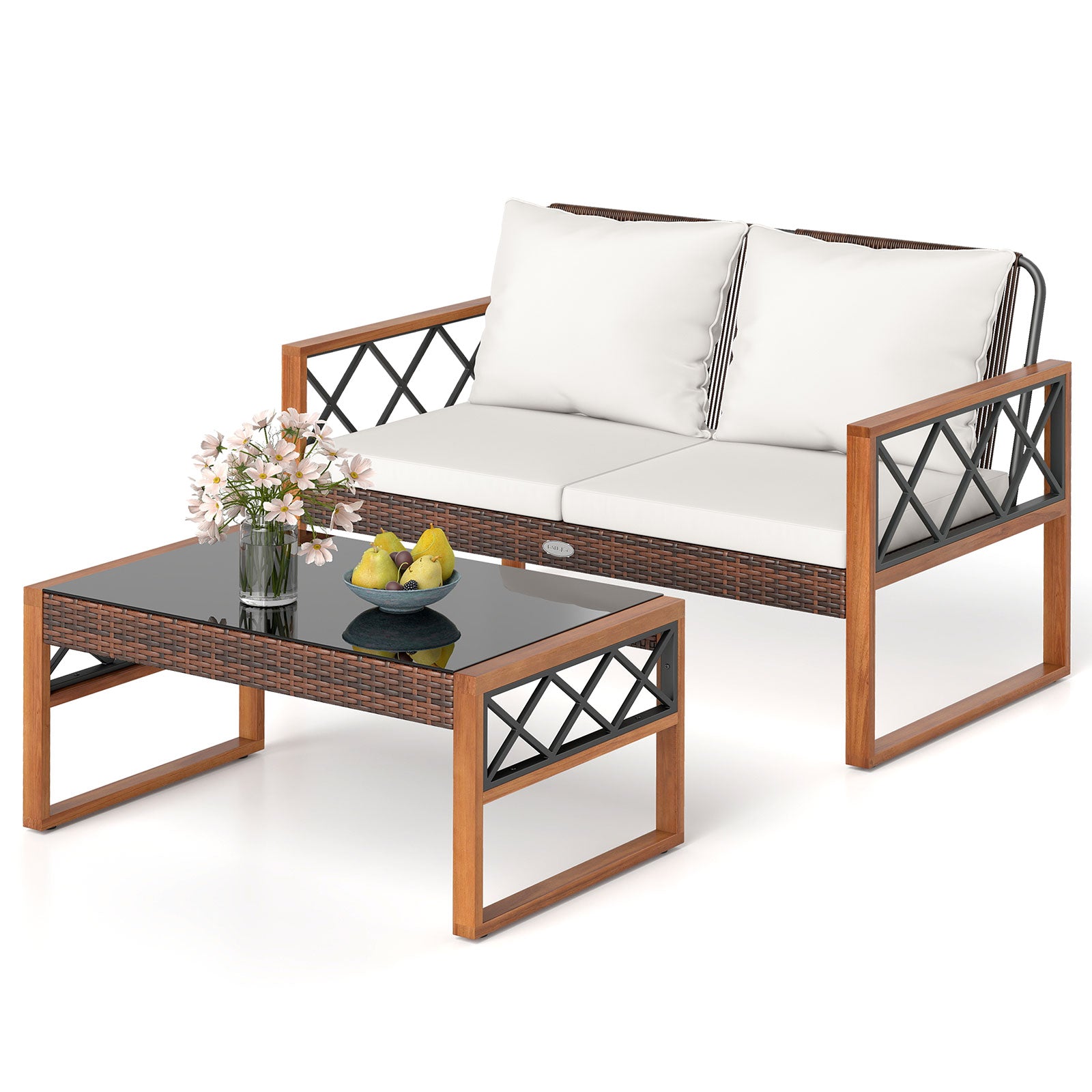 2-Piece Patio PE Wicker Conversation Set, White Patio Conversation Sets White at Gallery Canada