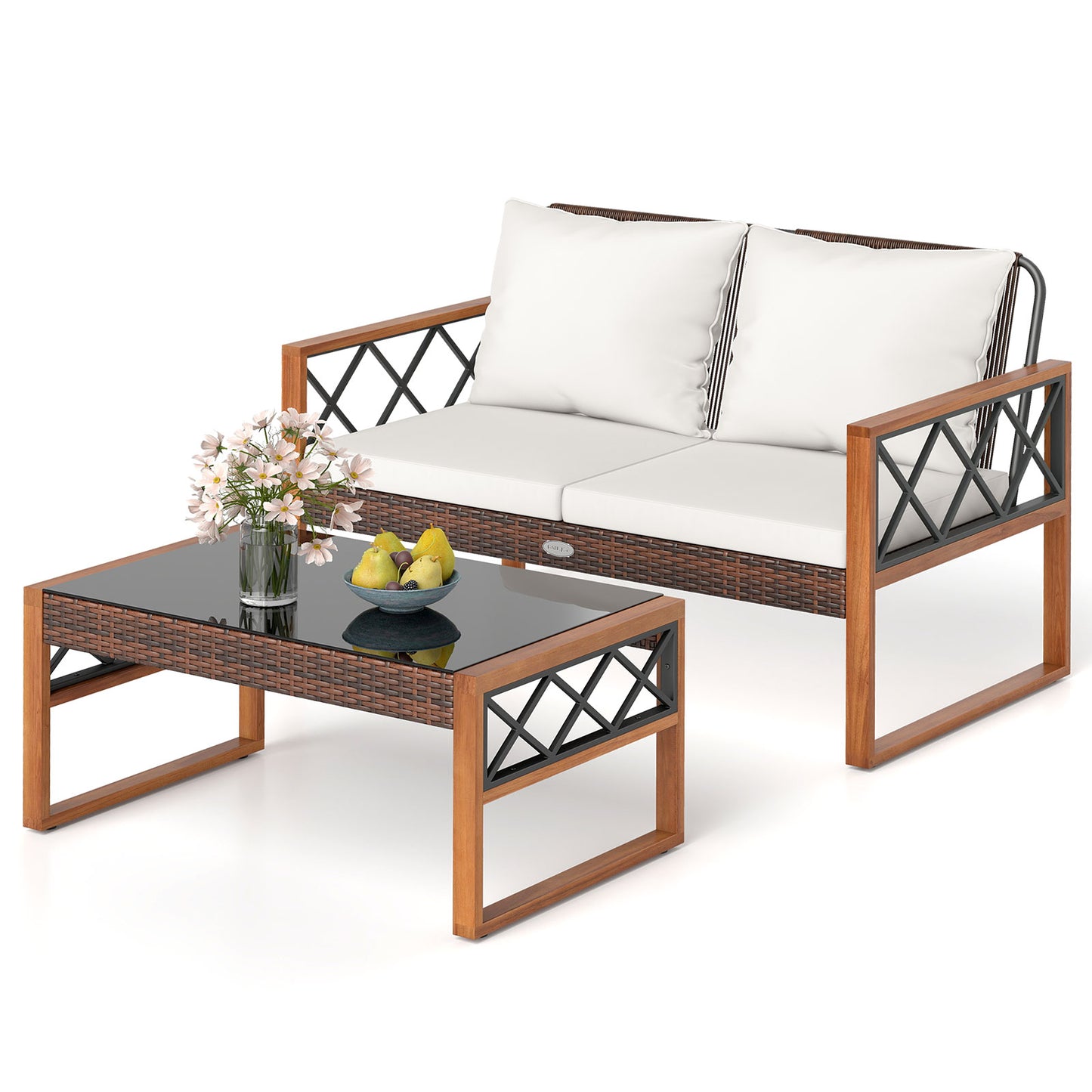 2-Piece Patio PE Wicker Conversation Set, White Patio Conversation Sets White at Gallery Canada