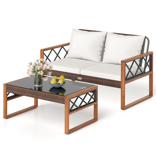 2-Piece Patio PE Wicker Conversation Set, White