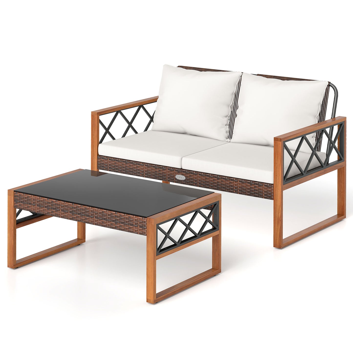 2 Pieces Patio PE Wicker Furniture Set Outside Conversation Set for Porch, White Patio Conversation Sets at Gallery Canada