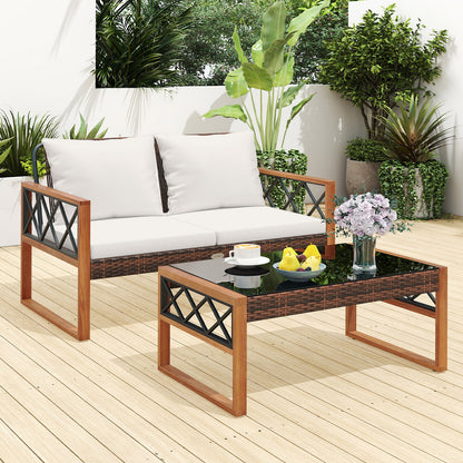 2 Pieces Patio PE Wicker Furniture Set Outside Conversation Set for Porch, White Patio Conversation Sets at Gallery Canada