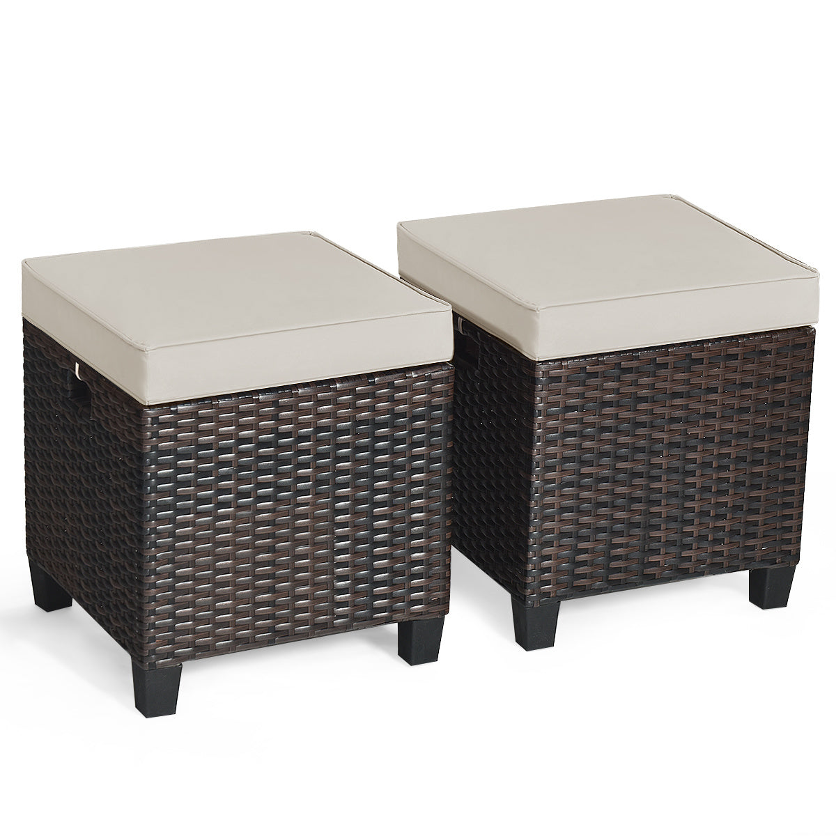 Patio Rattan Ottoman, Cushioned Seat Foot Rest, 2 Pcs, Beige Outdoor Seating & Patio Chairs Beige at Gallery Canada