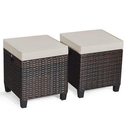 Patio Rattan Ottoman, Cushioned Seat Foot Rest, 2 Pcs, Beige Outdoor Seating & Patio Chairs at Gallery Canada
