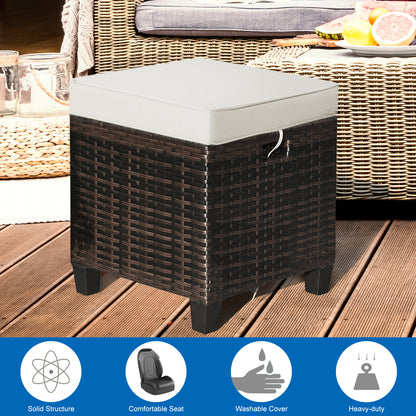Patio Rattan Ottoman, Cushioned Seat Foot Rest, 2 Pcs, Beige Outdoor Seating & Patio Chairs at Gallery Canada