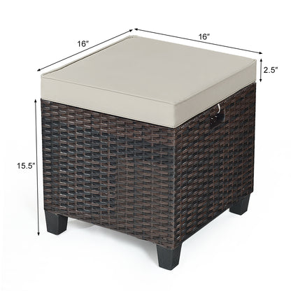 Patio Rattan Ottoman, Cushioned Seat Foot Rest, 2 Pcs, Beige Outdoor Seating & Patio Chairs at Gallery Canada