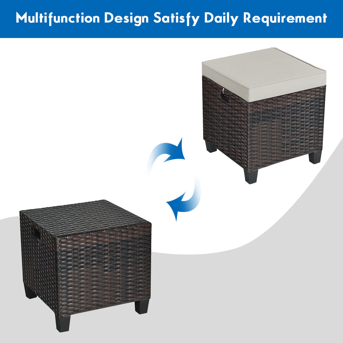 Patio Rattan Ottoman, Cushioned Seat Foot Rest, 2 Pcs, Beige Outdoor Seating & Patio Chairs at Gallery Canada