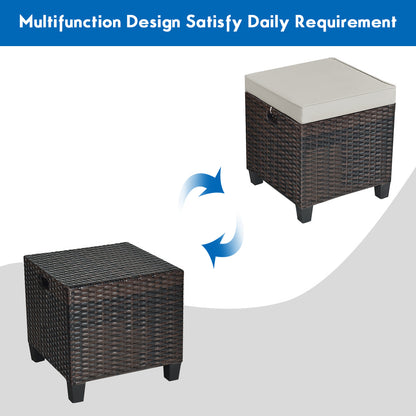 Patio Rattan Ottoman, Cushioned Seat Foot Rest, 2 Pcs, Beige Outdoor Seating & Patio Chairs at Gallery Canada