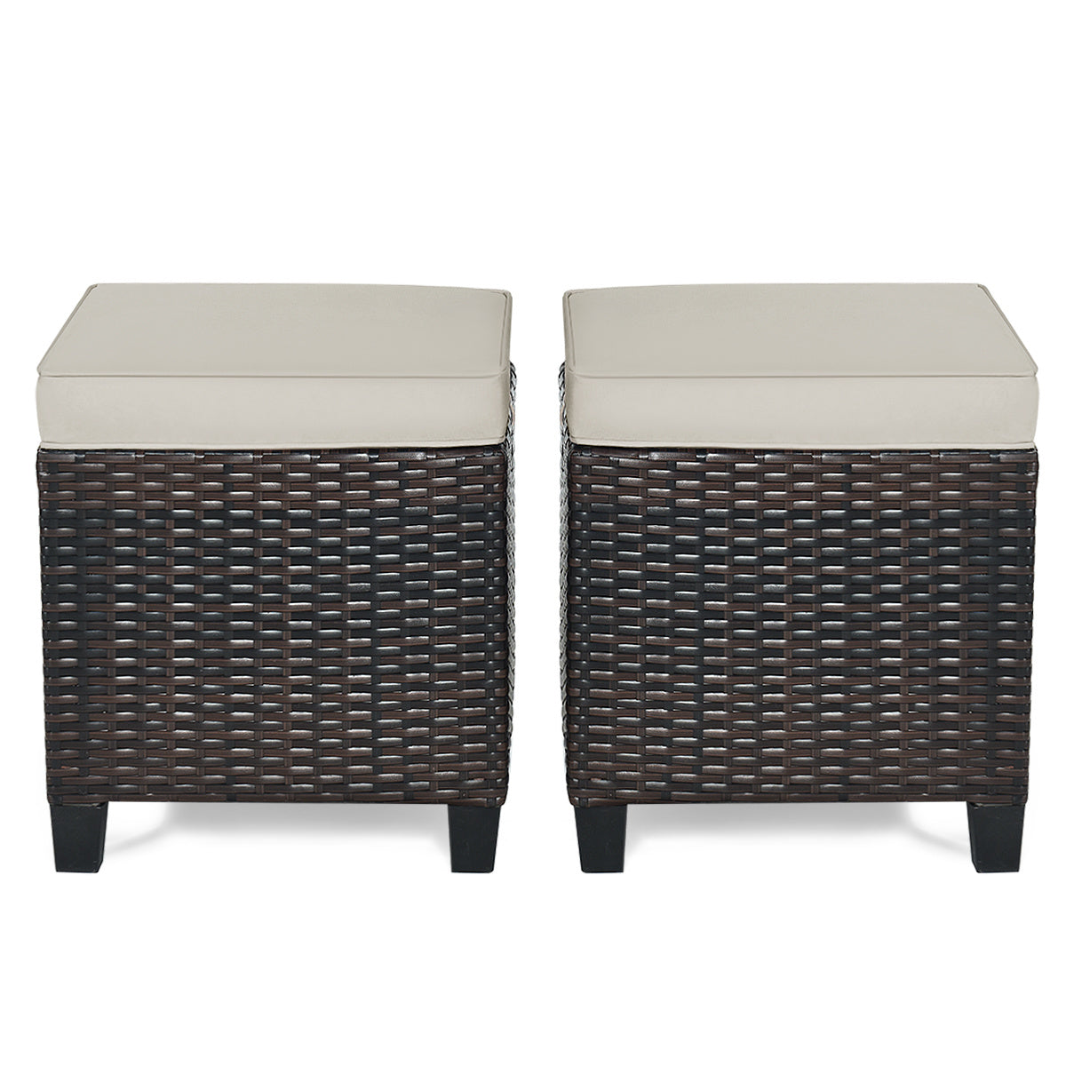 Patio Rattan Ottoman, Cushioned Seat Foot Rest, 2 Pcs, Beige Outdoor Seating & Patio Chairs at Gallery Canada