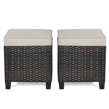 Patio Rattan Ottoman, Cushioned Seat Foot Rest, 2 Pcs, Beige Outdoor Seating & Patio Chairs at Gallery Canada