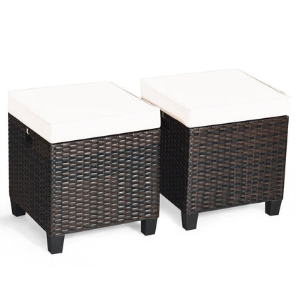 2 Pieces Patio Rattan Ottoman Cushioned Seat, Cream White Outdoor Seating & Patio Chairs at Gallery Canada