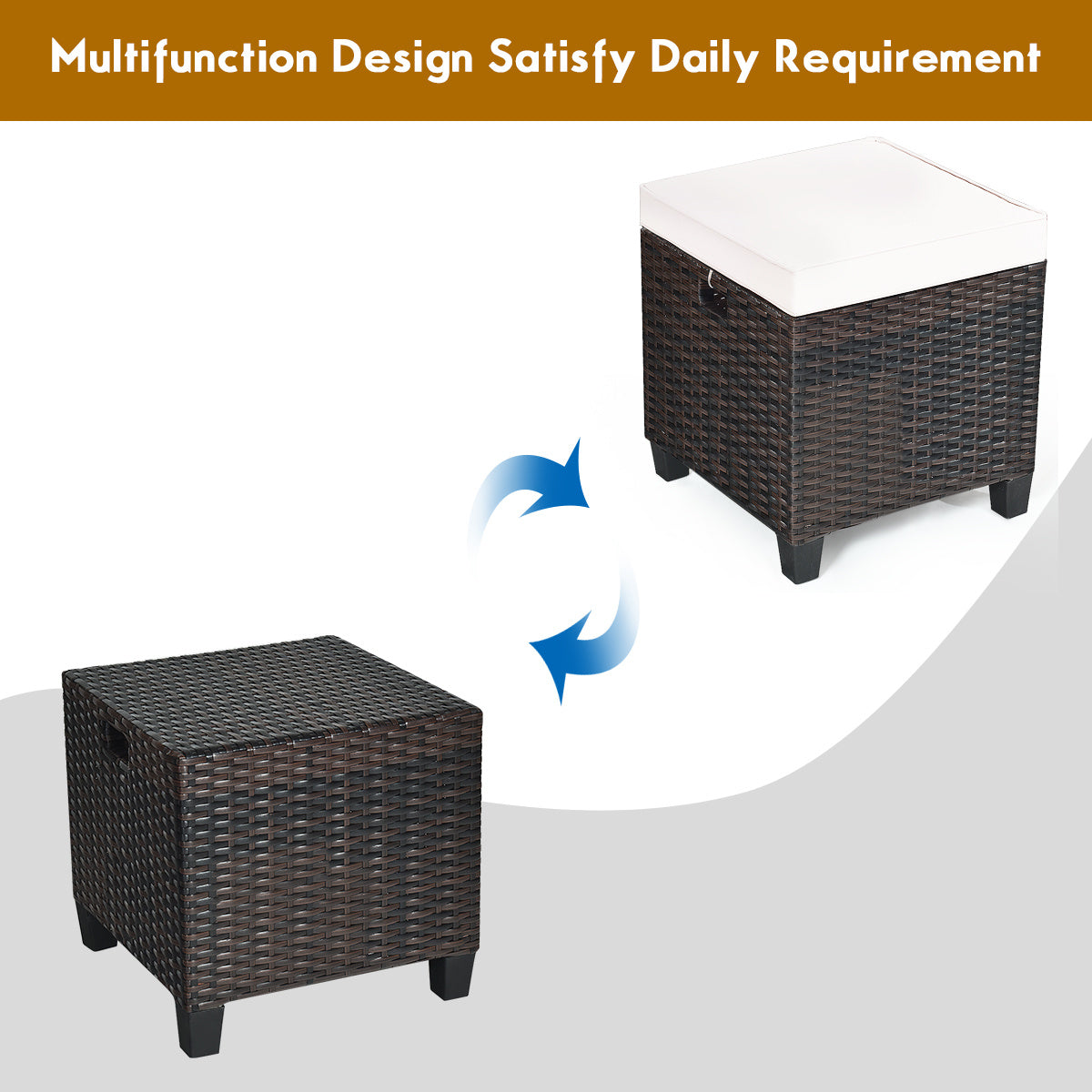 2 Pieces Patio Rattan Ottoman Cushioned Seat, Cream White Outdoor Seating & Patio Chairs at Gallery Canada