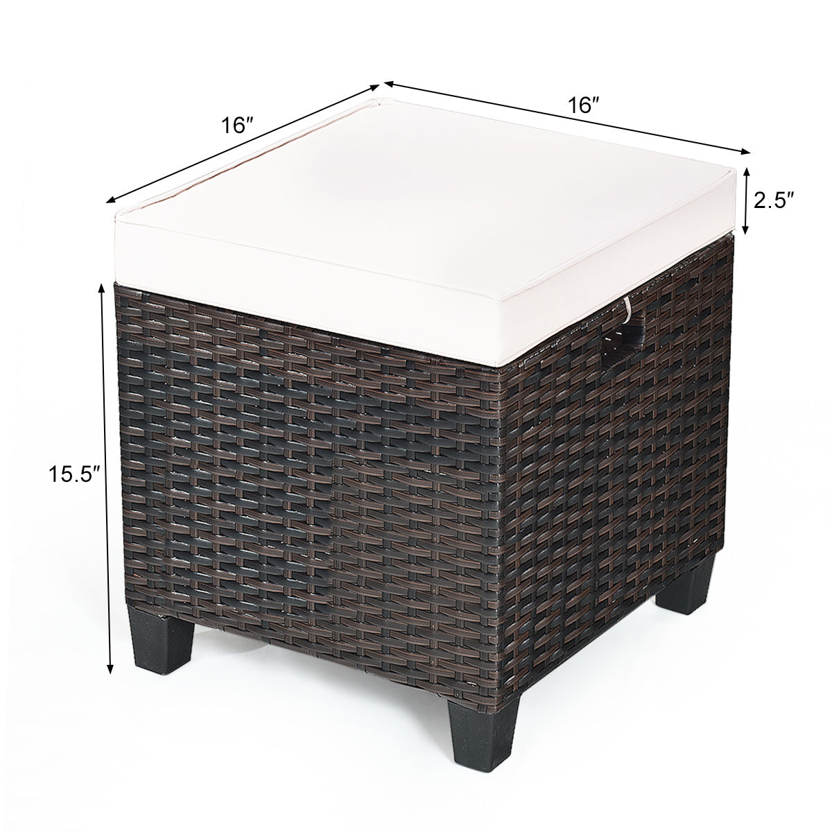 2 Pieces Patio Rattan Ottoman Cushioned Seat, Cream White Outdoor Seating & Patio Chairs at Gallery Canada