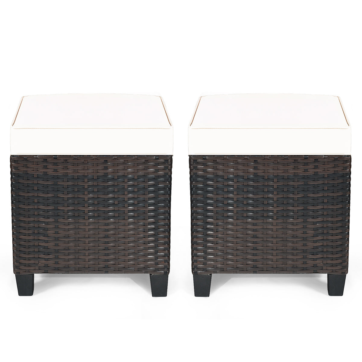2 Pieces Patio Rattan Ottoman Cushioned Seat, Cream White Outdoor Seating & Patio Chairs at Gallery Canada