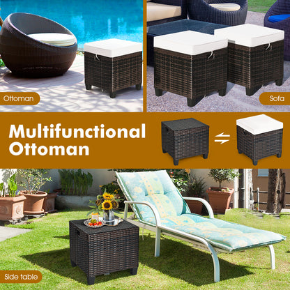 2 Pieces Patio Rattan Ottoman Cushioned Seat, Cream White Outdoor Seating & Patio Chairs at Gallery Canada