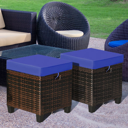 Patio Rattan Ottoman Set, 2 Pieces, Removable Cushions, Navy Outdoor Seating & Patio Chairs at Gallery Canada