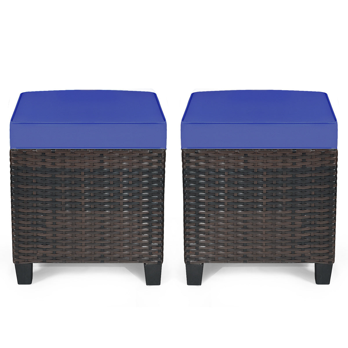 Patio Rattan Ottoman Set, 2 Pieces, Removable Cushions, Navy Outdoor Seating & Patio Chairs at Gallery Canada