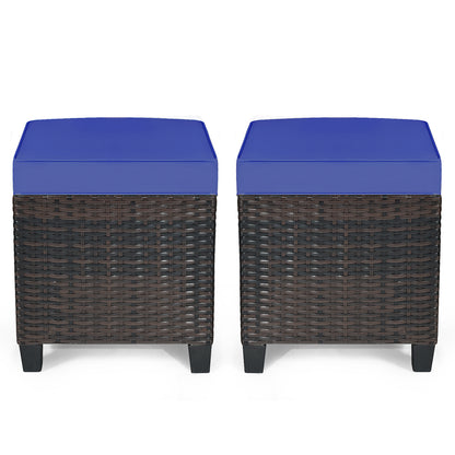 Patio Rattan Ottoman Set, 2 Pieces, Removable Cushions, Navy Outdoor Seating & Patio Chairs at Gallery Canada