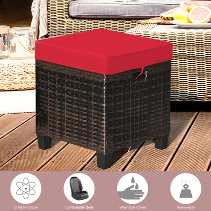 Patio Rattan Ottoman, Cushioned Seat, 2PCS, Red Outdoor Seating & Patio Chairs at Gallery Canada