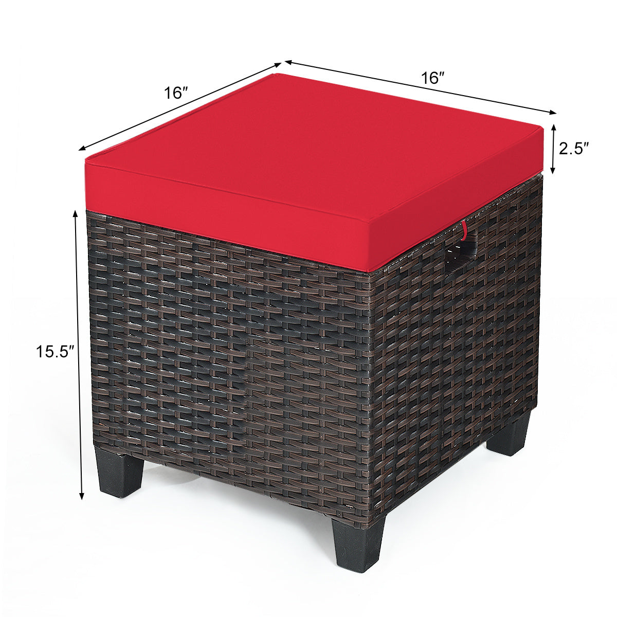 Patio Rattan Ottoman, Cushioned Seat, 2PCS, Red Outdoor Seating & Patio Chairs at Gallery Canada