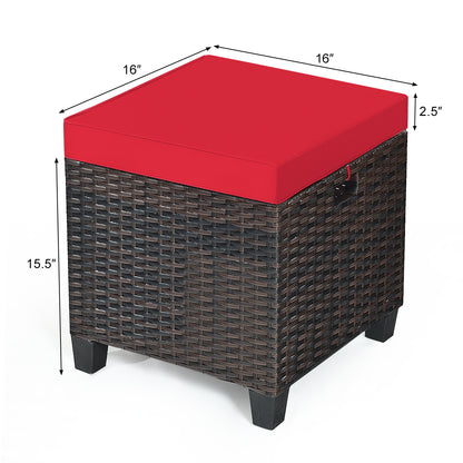 Patio Rattan Ottoman, Cushioned Seat, 2PCS, Red Outdoor Seating & Patio Chairs at Gallery Canada