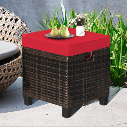 Patio Rattan Ottoman, Cushioned Seat, 2PCS, Red Outdoor Seating & Patio Chairs at Gallery Canada