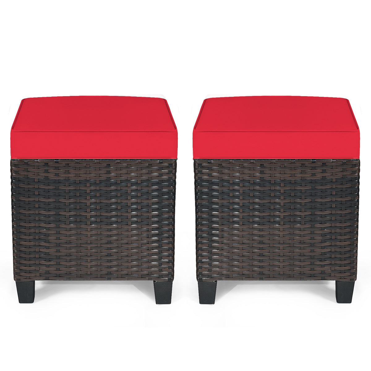Patio Rattan Ottoman, Cushioned Seat, 2PCS, Red Outdoor Seating & Patio Chairs at Gallery Canada