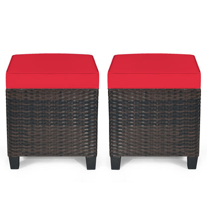 Patio Rattan Ottoman, Cushioned Seat, 2PCS, Red Outdoor Seating & Patio Chairs at Gallery Canada