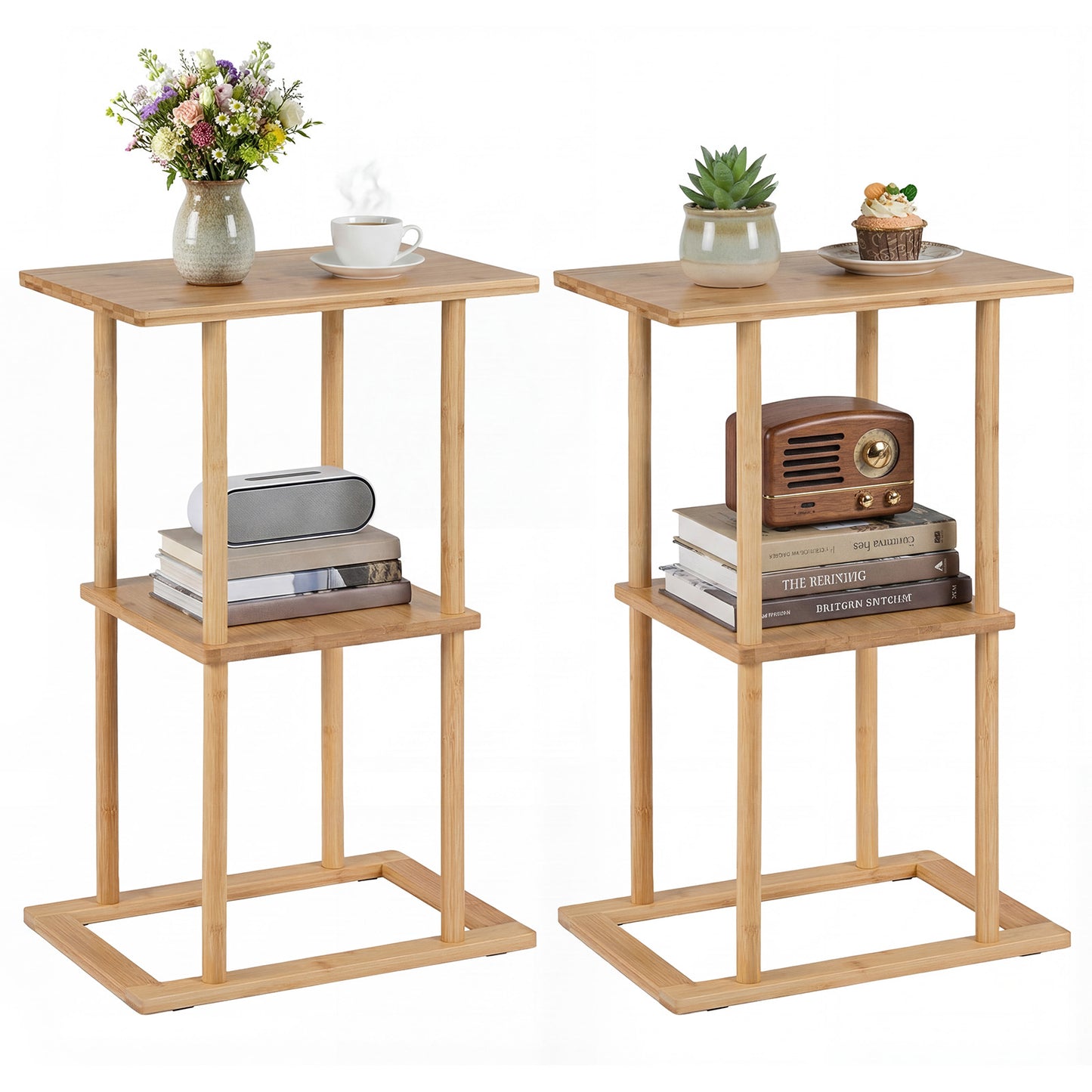 2 Pieces Side Table with Storage Shelves and Bamboo Construction, Natural End & Side Tables Natural at Gallery Canada