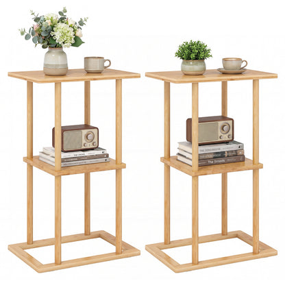 2 Pieces Side Table with Storage Shelves and Bamboo Construction, Natural End & Side Tables Natural at Gallery Canada