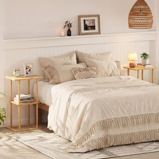 2 Pieces Side Table with Storage Shelves and Bamboo Construction, Natural End & Side Tables Natural at Gallery Canada