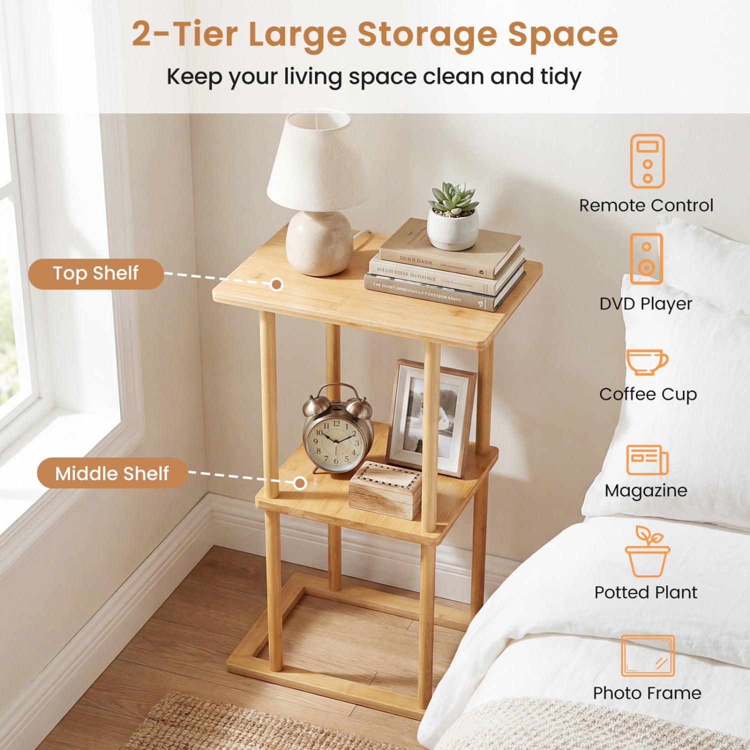 2 Pieces Side Table with Storage Shelves and Bamboo Construction, Natural End & Side Tables at Gallery Canada