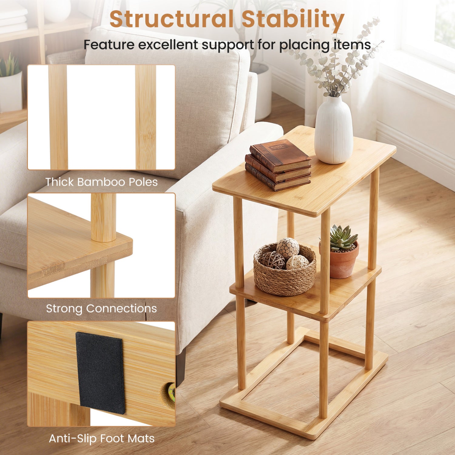 2 Pieces Side Table with Storage Shelves and Bamboo Construction, Natural End & Side Tables at Gallery Canada