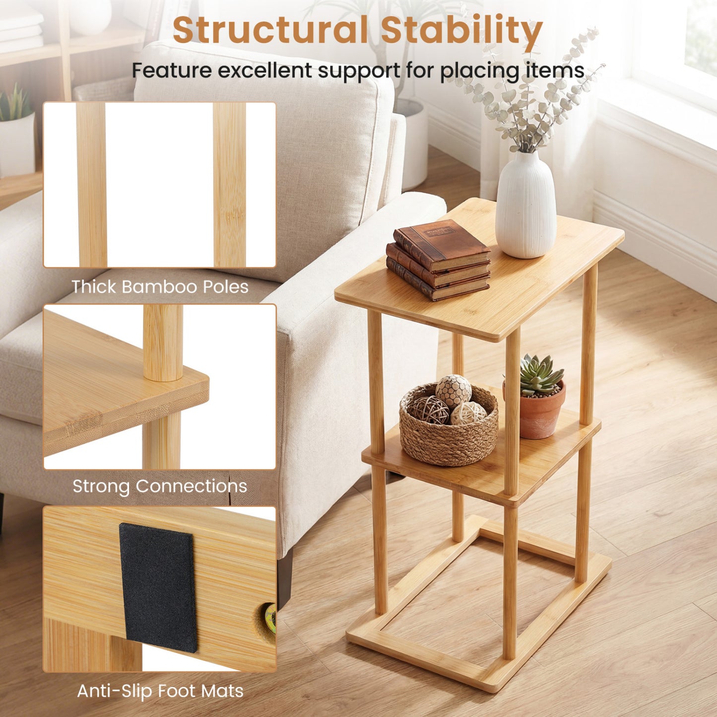 2 Pieces Side Table with Storage Shelves and Bamboo Construction, Natural End & Side Tables at Gallery Canada