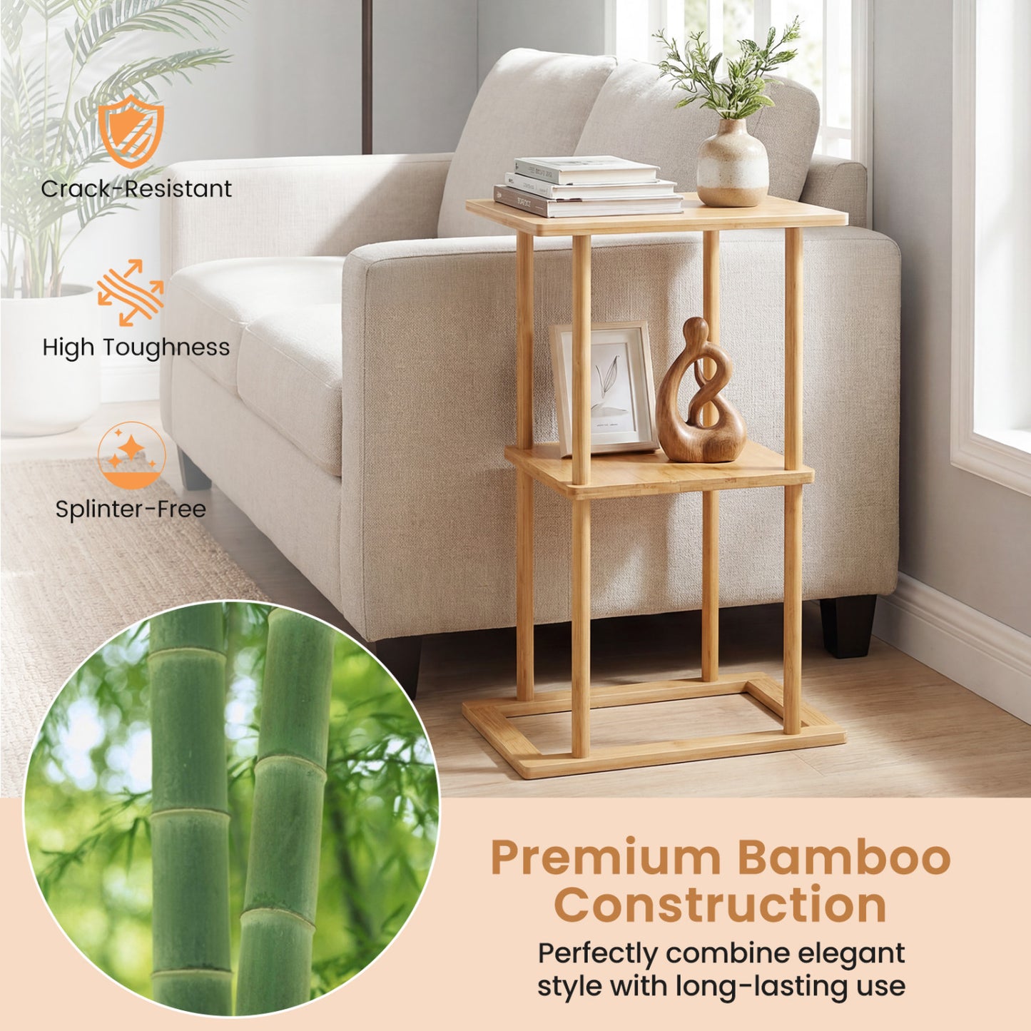2 Pieces Side Table with Storage Shelves and Bamboo Construction, Natural End & Side Tables at Gallery Canada