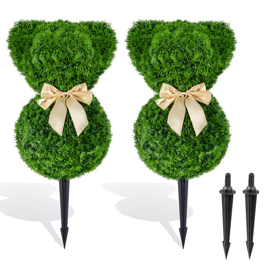 2 Teddy Bear Topiary Trees, Sun-Resistant Faux Boxwood Plants With Bowknot Faux Plants Options at Gallery Canada
