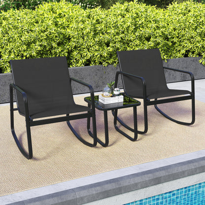 2 Rocking Bistro Chairs, Glass-Top Table, Black Patio Conversation Sets at Gallery Canada