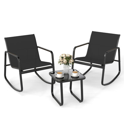 2 Rocking Bistro Chairs, Glass-Top Table, Black Patio Conversation Sets at Gallery Canada